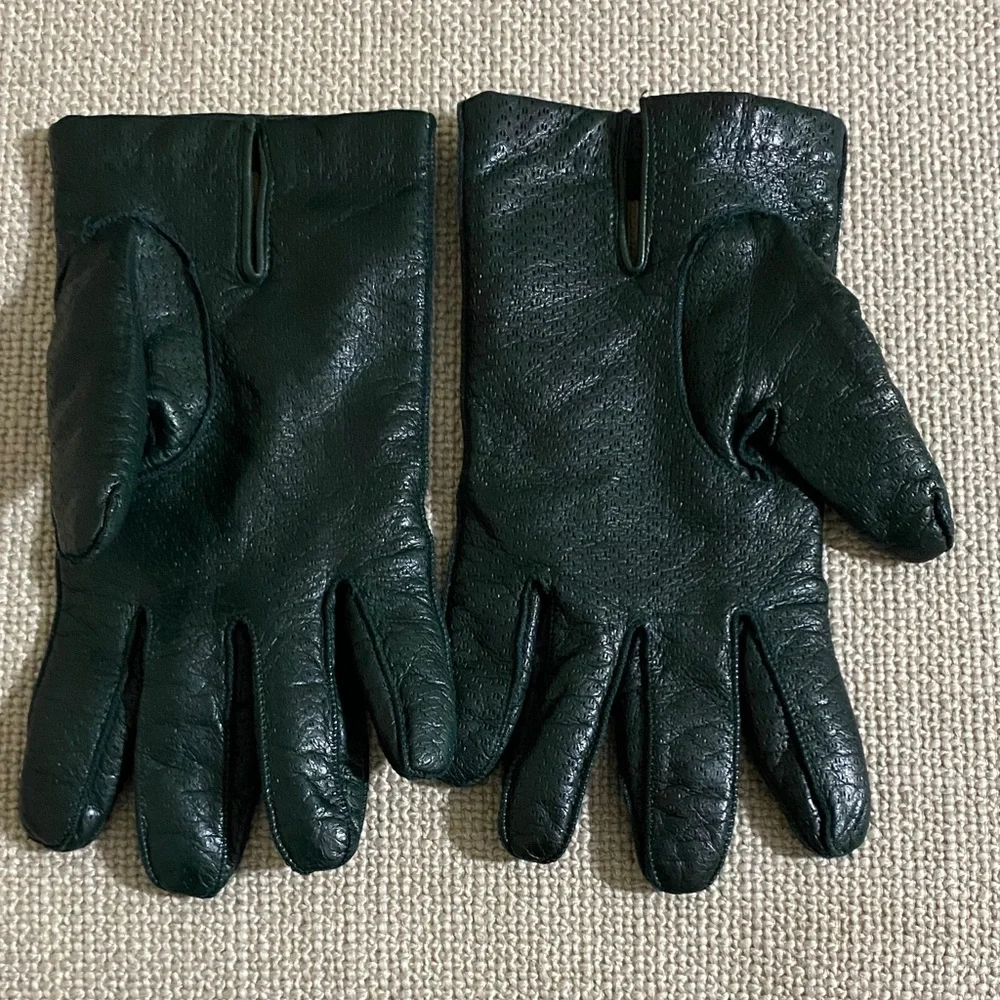 Elegant Dark Green Leather Gloves women 6 cozy cashmere wool lined Y2K event